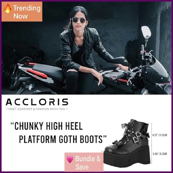 Platform Ankle Boots with Rivet Lace Up Zipper Wedge Heel Buckle Details - Picture 6 of 8